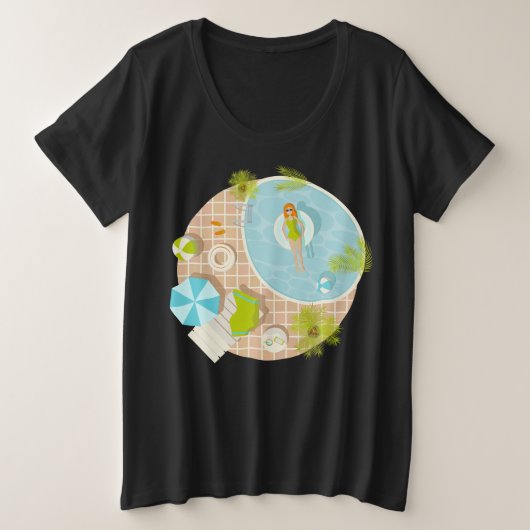 ビキニの水泳プールパーティーの女の子 夏のビーチ プラスサイズTシャツ (デザイン正面)