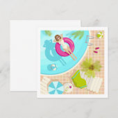 ビキニの水泳プールパーティーの女の子、夏のビーチ 招待状 (正面/裏面)