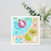 ビキニの水泳プールパーティーの女の子、夏のビーチ 招待状 (スタンド正面)