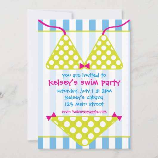 ビキニの水着の水泳のプールのパーティの招待状 招待状 (正面)