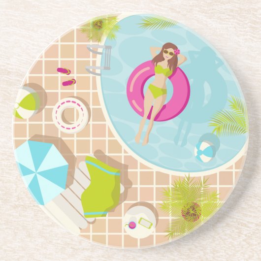 ビキニの水着少女が泳ぐ夏のビーチ コースター (正面)
