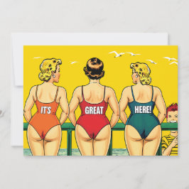 ビキニの美しい女性がビーチにおもしろい、 セーブザデート