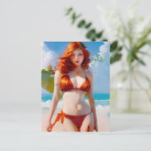 ビキニの華やかな女性 ポストカード (スタンド正面)