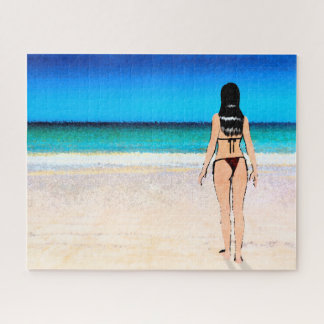 ビキニを着たビーチの女絵画の子 ジグソーパズル