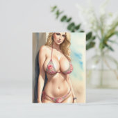 ビキニガールアートポストカードブロンド美しい ポストカード (スタンド正面)