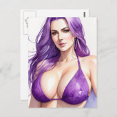ビキニガールアートポストパープルヘア ポストカード (正面/裏面)
