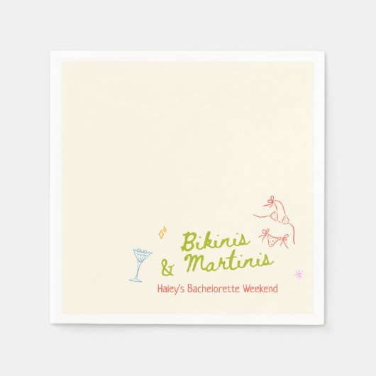 ビキニス&マルチニスハンドドローバチェロレッテ スタンダードカクテルナプキン (正面)