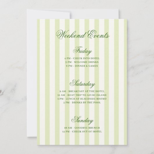 ビキニス&マルティニスグリーンストライプのバチェロレッテ 招待状 (裏面)