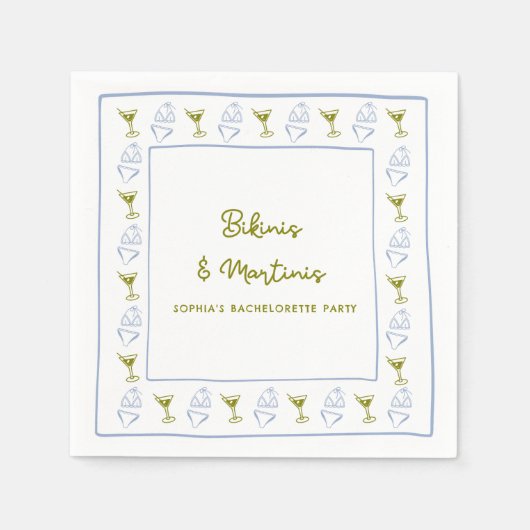 ビキニス&マルティニスブルーオリーブバチェロレッテ スタンダードカクテルナプキン (正面)