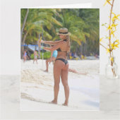 ビキニビッグ底ガールジャイアント誕生日カード カード (黄色い花)