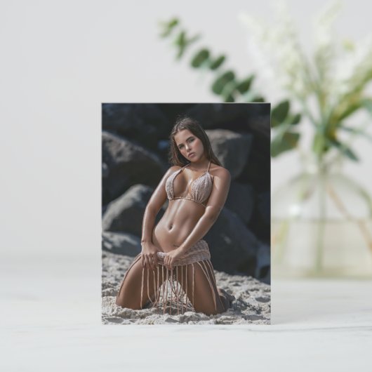 ビキニビーチバーベ美しい写真はがき ポストカード (スタンド正面)