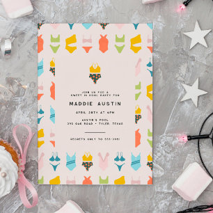 ビキニモダントゥイーン10代の誕生日プールパーティー 招待状