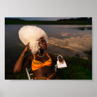 ビキニモデルはっきりした夕日 ポスター