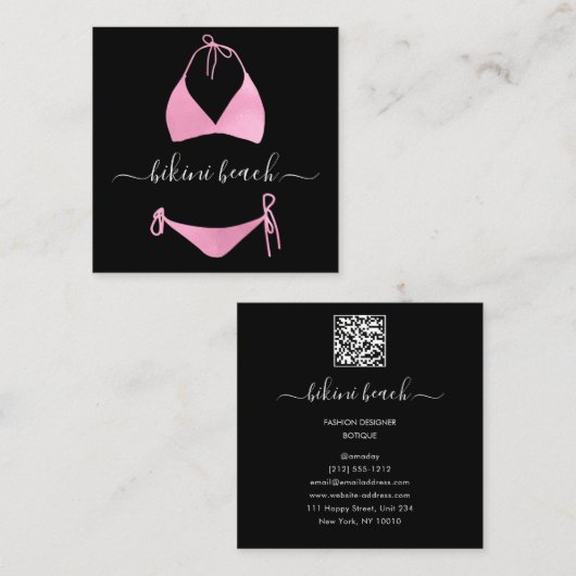 ビキニランジェリービーチ衣装下着ショップピンク スクエア名刺 (正面/裏面)
