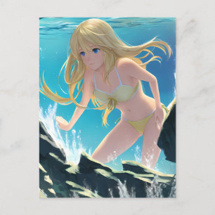 ビキニ水中写真アニメでブロンド ポストカード