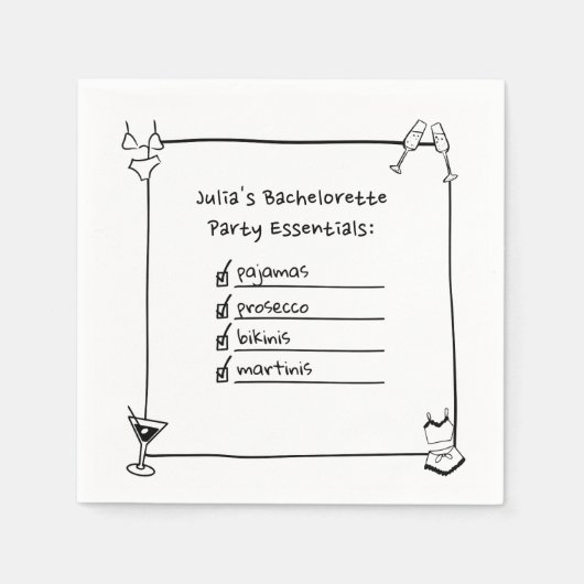 ビキニ、マルティニ、パジャマ、プロセッコバチェロレッテ スタンダードカクテルナプキン (正面)