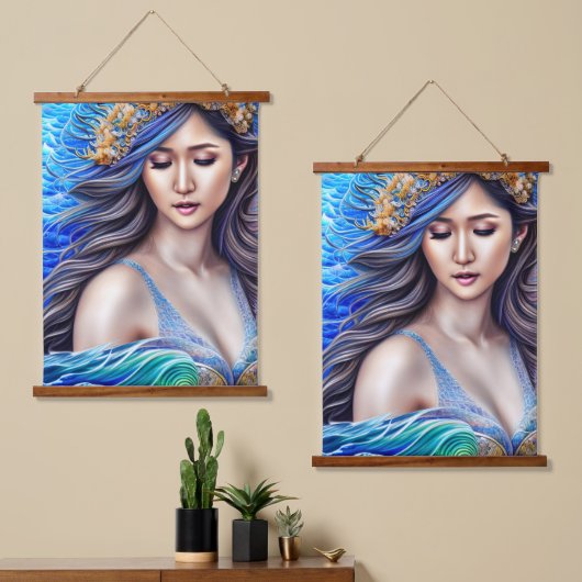 ビギリングブルー防波堤 |ファンタジー女神アート 吊り下げ型タペストリー (非対称)