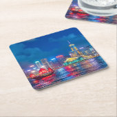ビクトリアハーバー&香港スカイラインat Night スクエアペーパーコースター (アングル)