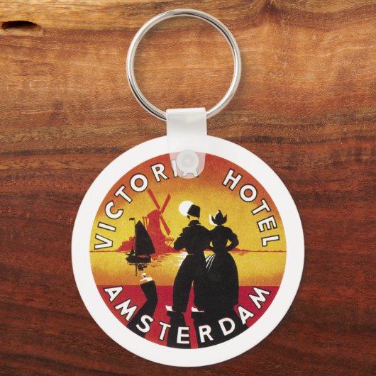 ビクトリアホテルアムステルダムヴィンテージラベル キーホルダー (正面)
