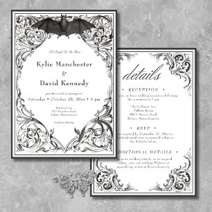ビクトリアンこうもりまでデスブラック&ホワイト両面 招待状