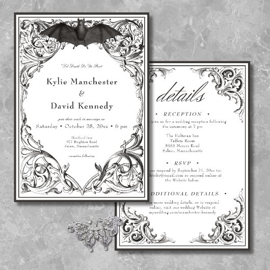 ビクトリアンこうもりまでデスブラック&ホワイト両面 招待状