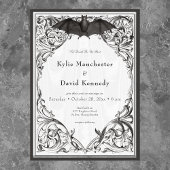 ビクトリアンこうもりまでデスブラック&ホワイト結婚ズ ベラム紙招待状