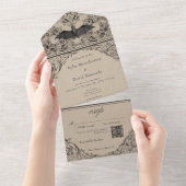 ビクトリアンこうもりティルデスブラックタン結婚のQRコード オールインワン招待状 (貼ってはがせる)