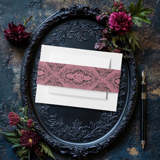 ビクトリアンこうもりトゥルデス・ブラック&ワイン結婚ズ 招待状ベリーバンド