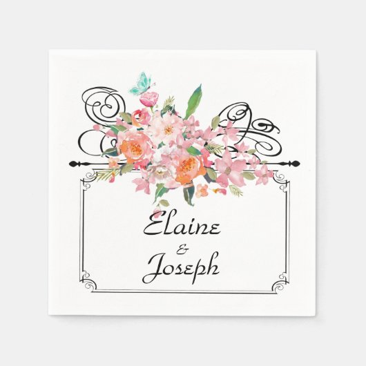 ビクトリアンつる結婚白 スタンダードカクテルナプキン (正面)