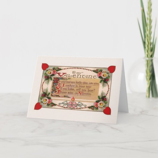 ビクトリアンで華美なバレンタインの詩の挨拶状 シーズンカード (正面)