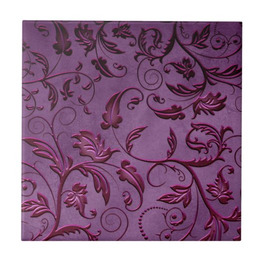 ビクトリアンなつる植物の紫色のレースのセラミックタイル タイル (正面)