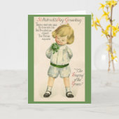 ビクトリアンなアイルランドの男の子のセントパトリックの日カード カード (黄色い花)