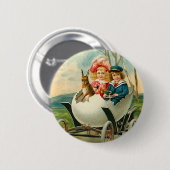 ビクトリアンなイースターのウサギボタン 缶バッジ (正面&裏面)