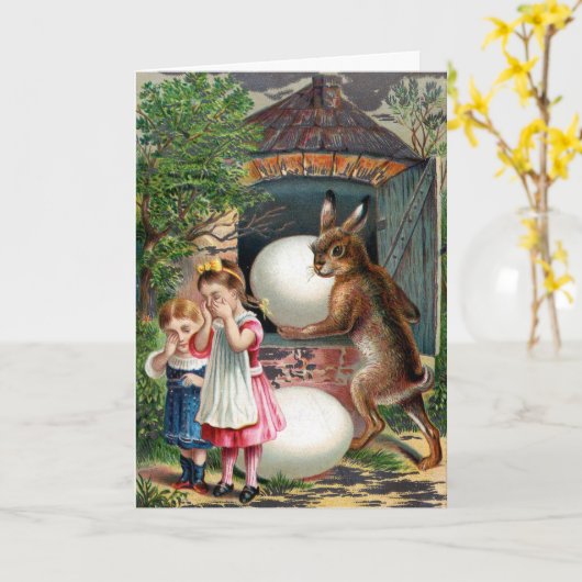 ビクトリアンなイースターカード-イースターのウサギおよび卵 カード (黄色い花)