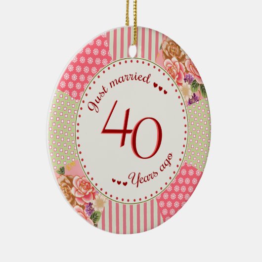 ビクトリアンなキルト第40記念日のクリスマスのギフト セラミックオーナメント (右)