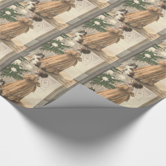 ビクトリアンなクリスマスのレトロのヴィンテージの休日 ラッピングペーパー (角)