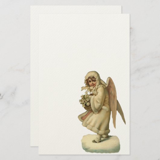 ビクトリアンなクリスマスの天使の女の子 便箋 (正面/裏面)