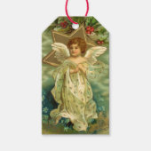 ビクトリアンなクリスマスの天使 ヴィンテージ ゴールドスター ギフトタグ (正面)