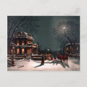 ビクトリアンなクリスマスイブのパーティーの大邸宅のそりの雪 ポストカード (正面)
