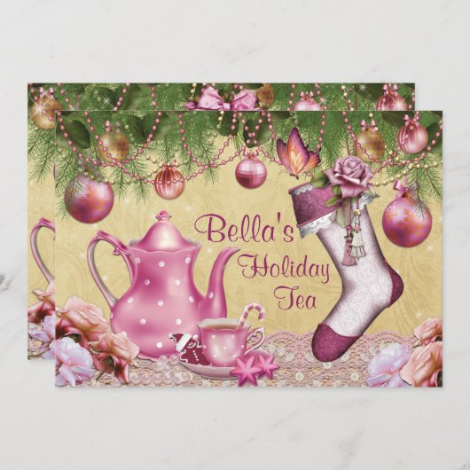 ビクトリアンなクリスマスホリデーパーティーの招待状 招待状 (正面/裏面)