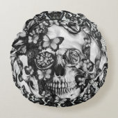 ビクトリアンなゴシック様式の蝶レースのスカル ラウンドクッション (正面)