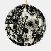 ビクトリアンなゴシック様式レースのスカル セラミックオーナメント (正面)