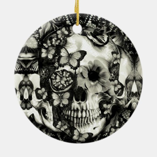 ビクトリアンなゴシック様式レースのスカル セラミックオーナメント (裏面)