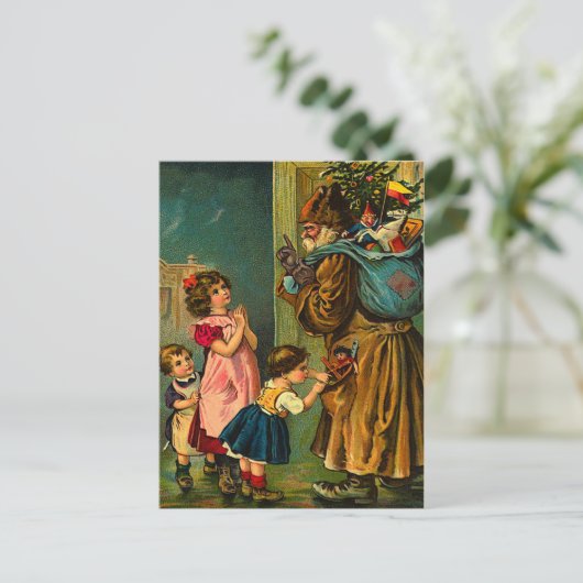 ビクトリアンなサンタクロースのクリスマスの郵便はがき シーズンポストカード (スタンド正面)