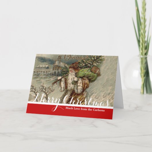 ビクトリアンなサンタクロースのクリスマスツリー シーズンカード (正面)