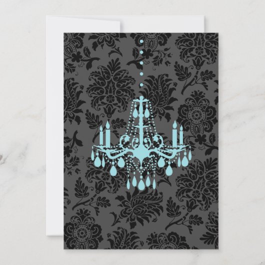 ビクトリアンなダマスク織のブライダルシャワーの招待(ターコイズ) 招待状 (裏面)