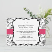 ビクトリアンなダマスク織の(黒及び暗い赤紫色)結婚式の招待 招待状 (スタンド正面)