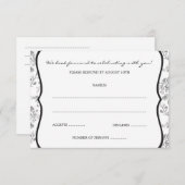 ビクトリアンなダマスク織(黒い) RSVPまたは応答カード 出欠カード (正面/裏面)