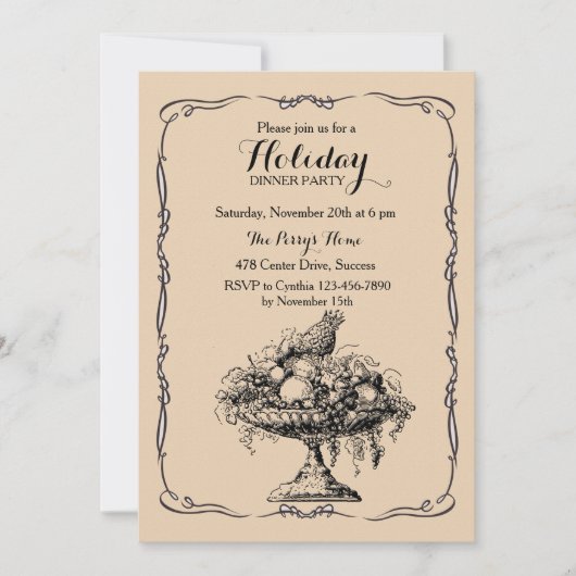 ビクトリアンなデザート用深皿の夕食のパーティの招待状 招待状 (正面)