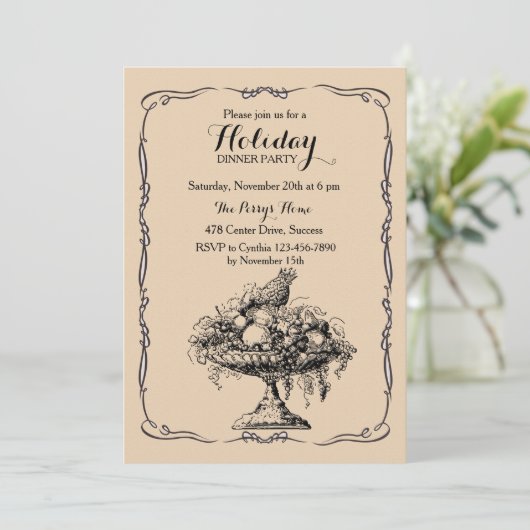 ビクトリアンなデザート用深皿の夕食のパーティの招待状 招待状 (スタンド正面)